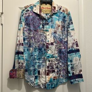Robert Graham Blue and Purple Artistic Button Down Shirt